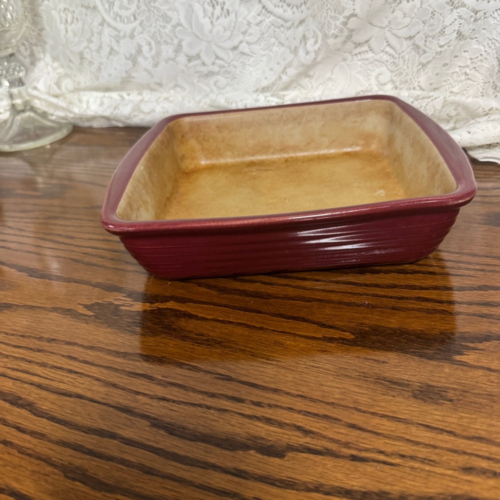 Pampered Chef Family Heritage Stoneware Square Baker Cranberry Red 7092